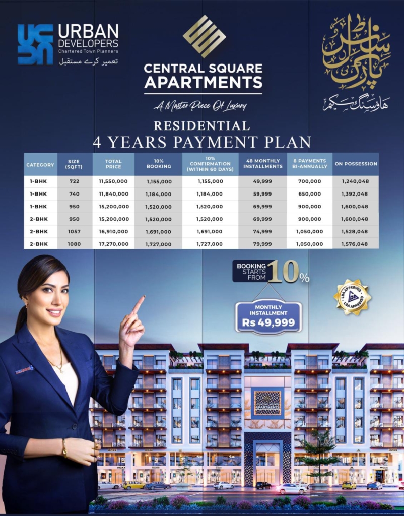 Central Square Apartments Payment Plan at Central Park Housing Scheme Lahore
